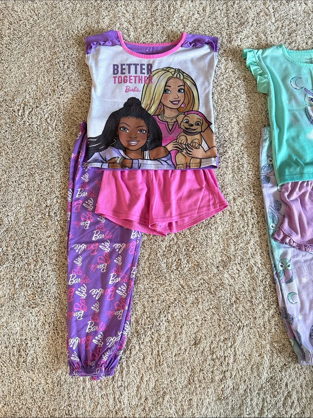 Barbie Girls Pink & Purple Pajama Set with Graphic Tee and Printed Leggings